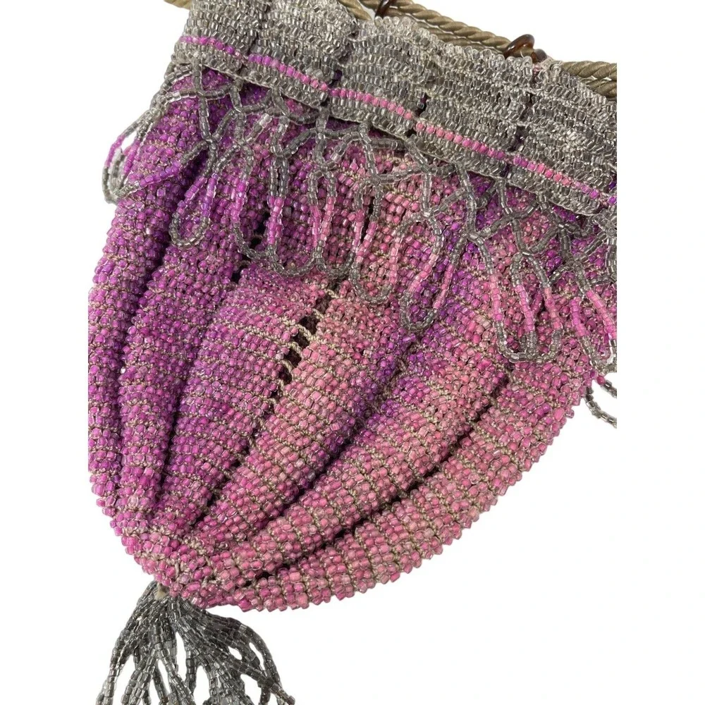 Glass Bead Drawstring Flapper Purse Manganese‎ Cadmium 1920s Purple UV Reactive